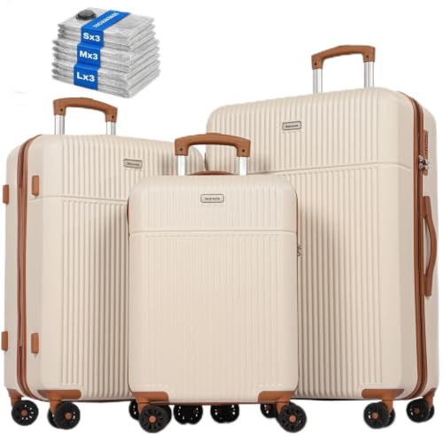H.yeed Luggage Sets 3, ABS Hard Shell Lightweight Trolley Travel Suitcase Set with 4 Spinner Wheels TSA Lock for Man Women, 21 + 24 + 28-White