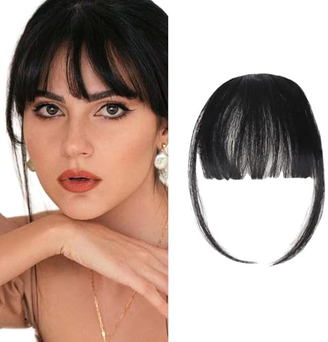 Clip in Fringe, Clip in Bangs for Women Hair Extensions with Temples Hairpieces, Fashion Wispy Bangs Fringe Air Bangs Clip for Daily Wear Hairpieces for Women Curved Bangs for Daily Wear (black)