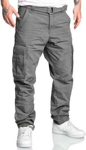 REPUBLIX Herren Cargohose Loosefit Jogger Chino Hose Inkl. Gürtel R7028 Dunkelgrau W33