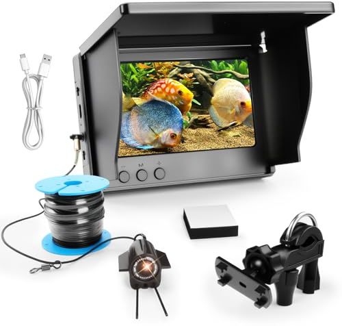 Underwater Fishing Camera Fish Finder, 4.3 Inch IPS Display 5000mAh Battery Type C Charge 30M Cable 220° Wide IP68, 1080P IR Night Vision Rod Mount for Ice Sea River Kayak Lake Pond Bank (30M)