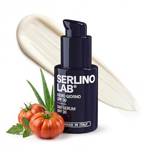 SERLINOLAB Siero Giorno Uomo 3-in-1, con SPF30, Idratante Viso, Dopo Barba e Protezione Solare, Texture Leggera, Anti-Invecchiamento, Abbronzatura Graduale made in italy
