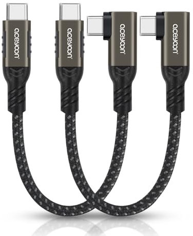 aceyoon 240W Cable USB C vers USB C 10CM, 2PCS 5A PD QC 4.0 Cable USB Type C Court Charge Rapide Type C Coudé en Nylon Tressé Compatible avec iPhone 16 15, pour Galaxy S24 S23, pour Huawei