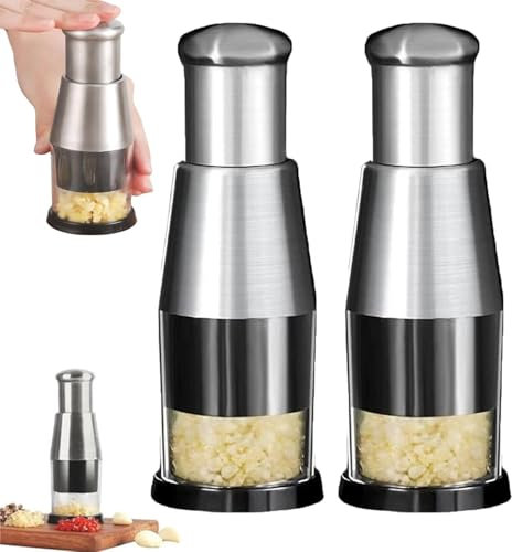 Manual Pressed Chopper,Detachable Hand Press Garlics Masher, Stainless Steel Hand Food Garlic Press for Mincing Garlic Press With black protective case（2PCS）