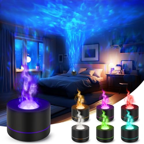 Charmofun Proyector Difusor Aceites Esenciales, Humidificador Aceites Esenciales con Luz LED 7 Colores, Difusor Aromaterapia Silencioso para Dormitorio Salón Oficina (Negro)