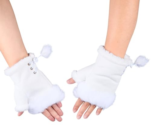 CABODYALS 1 par vita stickade fingerlösa handskar fluffiga mjuka handledsvärmare med tumhålshandske plysch fuskpäls varma vantar för kvinnor unisex vinter höst skriva körning födelsedagspresenter