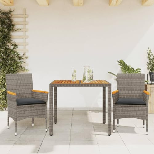 Qnhdfrt Gruppo da giardino con cuscino, grigio, 90 x 90 cm, in rattan di acacia, per esterni, terrazza, giardino e balcone