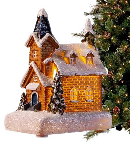 Genérico Pueblo Navideño | Casita Iluminada Pequeña | Decoración Coleccionable para Hogar en Festividades | Escaparate de Apartamento y Estante para Fiestas Invernales