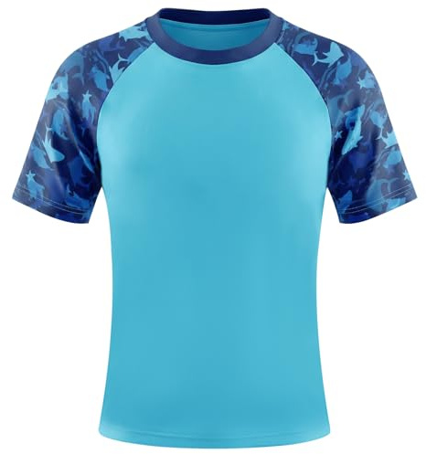 Valcatch Kids Rash Vest Short Sleeve Swim T Shirt, Light Blue, 6-7 Years