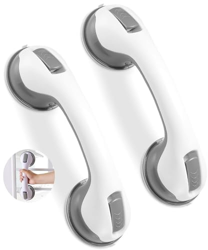 2 Pezzi Maniglia Doccia con Ventosa 30 cm,Barra di Sicurezza Bagno Senza Fori,Maniglione di Supporto Antiscivolo per Anziani,Bambini e Disabili,Riutilizzabile per Doccia,Vasca,WC,Grigio