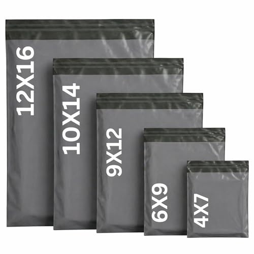 100Pcs Mixed Grey Parcel Bags – Tamper-Proof Self-Seal Mailing & Postage Bag for Shipping, Packaging & Delivery – 5 Assorted Sizes 20 of Each