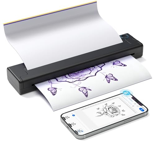 Bisofice Imprimante de tatouage Bluetooth avec 10 feuilles de papier de transfert