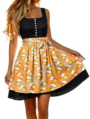Generiskt Dirndl-förkläde dam oktoberfest midi traditionell jacquard förkläde för Dirndl kostymförkläde basic traditionell lättskött för dräkter festligheter ölfester