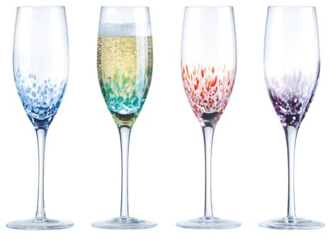 Anton Studio Designs Speckle Flaute da Champagne Fatte a Mano Stoviglie Perfette per Feste per Matrimoni e Celebrazioni - 250 ml - Multicolore - Set di 4 Eleganti Bicchieri da Champagne
