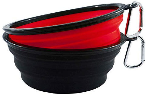 HINMAY Large Dog Bowls Food Grade Silicone BPA Free Foldable Travel Dog Bowl, Pack of 2 (Red+Black)