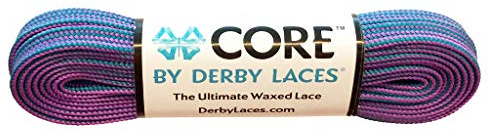 Derby Laces CORE Narrow 6mm Waxed Lace for Figure Skates, Roller Skates, Boots, and Regular Shoes, Purple-teal Stripe, 96 Inch / 244 cm