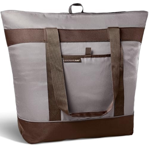 Rachael Ray Jumbo Chillout Thermal Tote, Insulated Soft Sided Cooler Bag, Foldable Reusable and Leak Proof Food Grocery Bag, Portable Travel Cooler, Hot or Cold Carrier, Sea Salt Grey