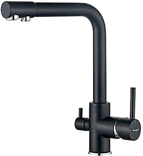 Ibergrif Grifo de Cocina 3 Vías Ósmosis, Grifo Monomando, Acabado Negro, Resistente a la Corrosión, Fácil Instalación, M22109B