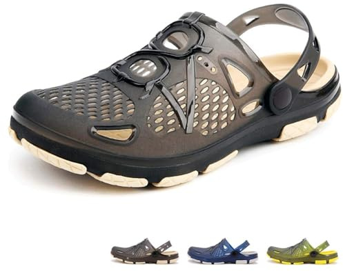 beister Mens Clogs Non Slip Water Shoes with Adjustable Strap, Lightweight Slip on Mules Garden Kitchen Outdoor Beach Yard Pool Shower Summer Sandals Slippers Black Beige