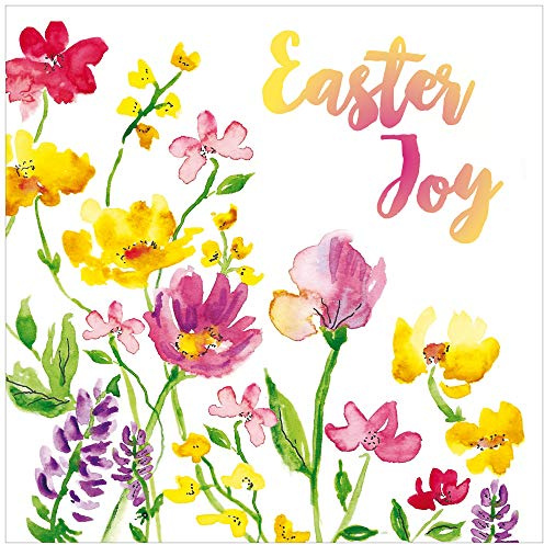 Religious Easter Cards - Joy Flowers, pack of 5 cards with white envelopes, with Bible verse inside these Christian Easter cards, by Just Cards Direct