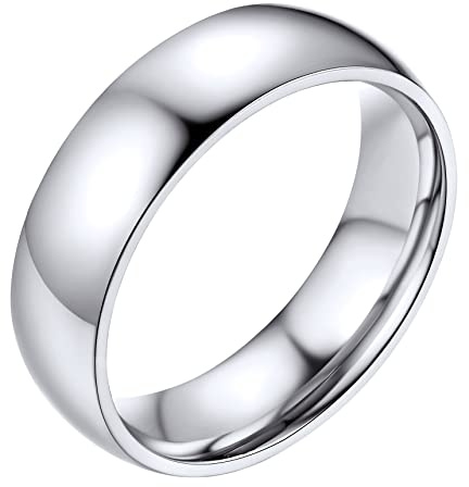 Anillo de Acero Inoxidable 6 mm para Hombre y Mujer - Simple Color Plateado - Pareja Moda Tamaño 17 - Unisex Compromiso Boda Aniversario Navidad
