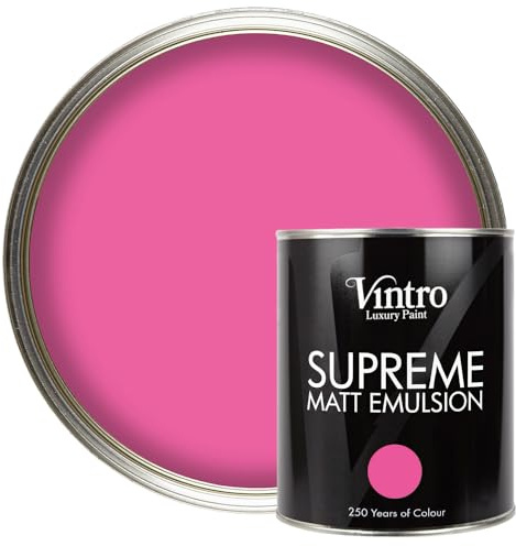Vintro | Luxury Matt Emulsion | Pink | Smooth Chalky Finish | Multi Surface Paint | for Walls, Ceilings, Wood and Metal | 1L (Hot Pink - Belladonna)