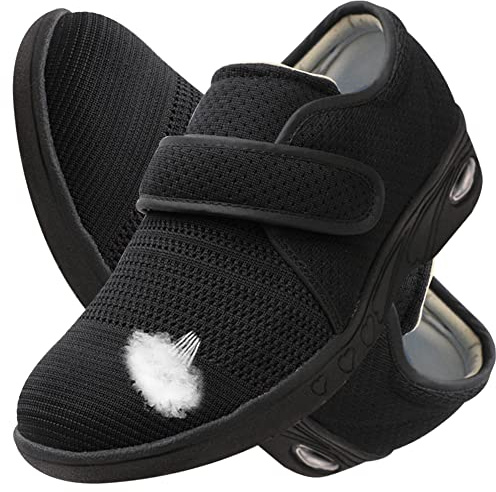 AEHO Scarpe per Artrite Anziani Sandali per diabetici da Donna Pantofole Larghe per Piedi gonfi, Scarpe per Anziani Scarpe Ortopediche Traspiranti Regolabili,Blacka,37 EU