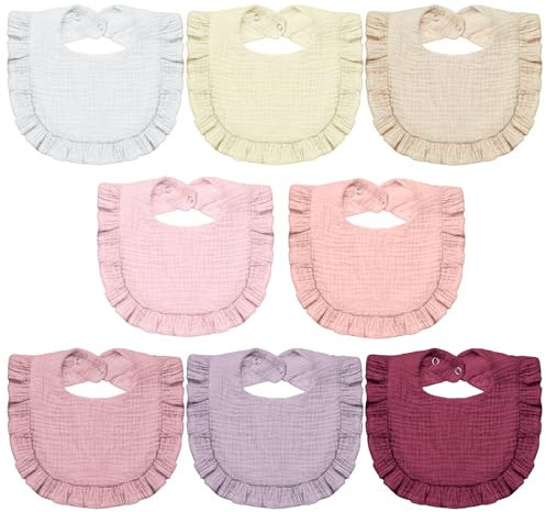 Lictin Musselin Bib für Babys, 8 Stück Moltontücher Baby Lätzchen Sabberlätzchen Baby, Musselin Lätzchen Baby mit Schnappverschluss, Moltontücher Baby Bibs für 0-24 Monat Baby
