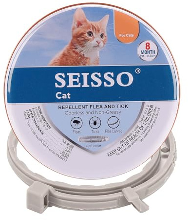 SEISSO Collar Antiparasitario Perros, Collar contra Pulgas y Garrapatas para Gatos, Collar Protege Perros y Gatos de pulgas Garrapatas Piojos Mosquitos Larveas, Gris, 39.5 cm