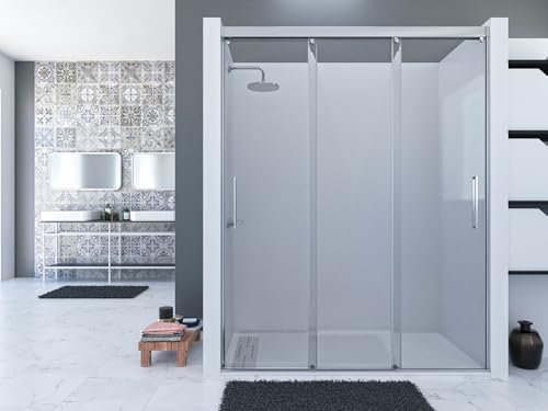 Mampara de Ducha 3 Puertas Correderas. Vidrio Templado transparente 6 mm, tratamiento Antical Altura 200cm. Personalizable. Mampara Boga. Mampara fabricada a medida. (De 171 a 175 cm)