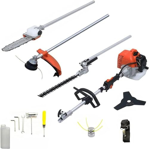 Set di Decespugliatore A Scoppio Benzina 52 cc 4 in 1 e Kit Cintura Occhiali e Cuffie, Multifunzione Tagliasiepi Troncarami Motosega Tagliabordi Uso Domestico Professionale Potatura Giardinaggio