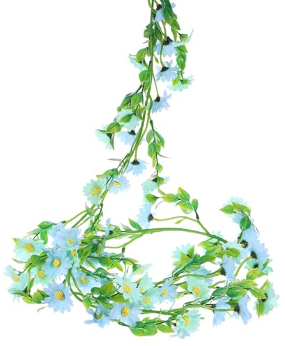 sourcing map 2pcs Artificial Daisies Flowers Garland Vine Blue | Silk Wildflower Garland Fake Hanging Flowers Green Leaves for Wall Party Wedding Arch Floral Decor Home
