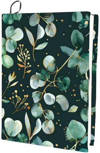craspire Housse de Protection Extensible pour Livre de 15.7 x 9.8po Motif Feuilles Vertes Élastique pour Carnet de Notes Jusqu'À 9 x 11po en Tissu Polyester Réutilisable Lavable Protège Les Livres