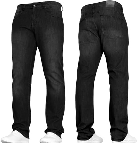 SMITH & JONES New Mens Stretch Straight Leg Classic Regular Fit Basic Denim Jeans by JEANBASE Black Wash 32W X 32L