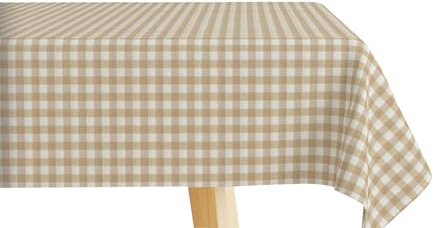Mr. Hule | Mantel Vichy 100x140 cm Resinado Antimanchas e Impermeable de Loneta de Algodón | Mantel Vichy Beige Resistente y Fácil de Limpiar, Ideal para Cocina y Comedor y Corte a Medida