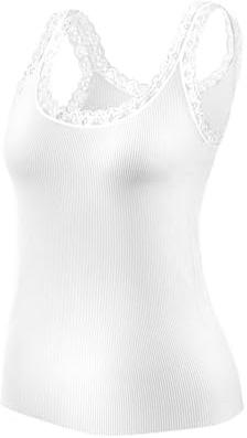 sesto senso Débardeur côtelé pour Femme avec détails en Dentelle Un Haut d'été féminin et élégant S/M Blanc