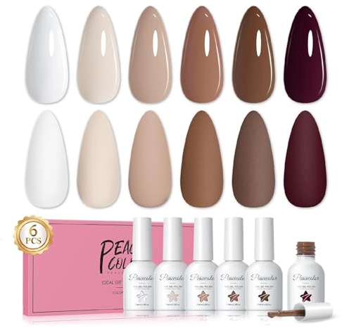PEACECOLOR Smalti Semipermanenti per Unghie Marrone, 6 Colori Bianco Nude Marrone Smalto Semipermanente Soak Off UV/LED Manicure Regalo, 10ML