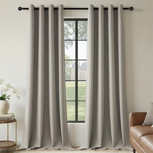 HushLoom Verdunklungsvorhänge Gardinen 100% Blackout Leinenoptik H 245 x B 140 cm Taupe Thermovorhang Vorhänge mit Ösen 2er Set für Schlafzimmer Wohnzimmer Kinderzimmer