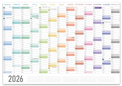 Panorama Calendario 2026 da Muro - 35x50 cm - Planner Settimanale to do List - Agenda 2026 Perfetto per Pianificazione Appuntamenti - Calendari de Parete Grande XXL