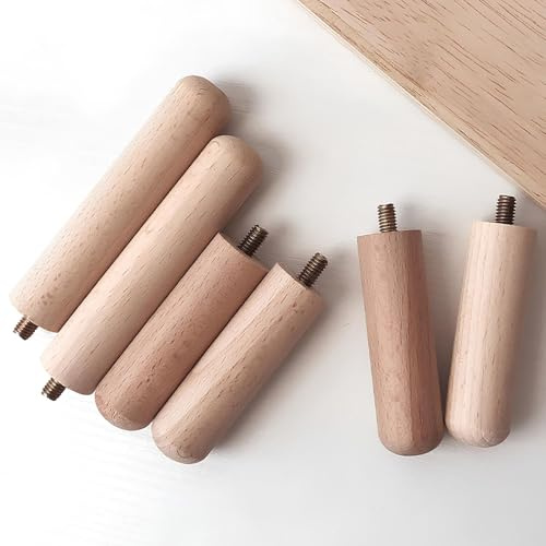 Set Of 6 Unfinished Wooden Furniture Legs With M8 Bolt Cabinet Replacement Legs For Butcher Block Countertop Kitchen Shelves Sofa(13cm/5.1in)