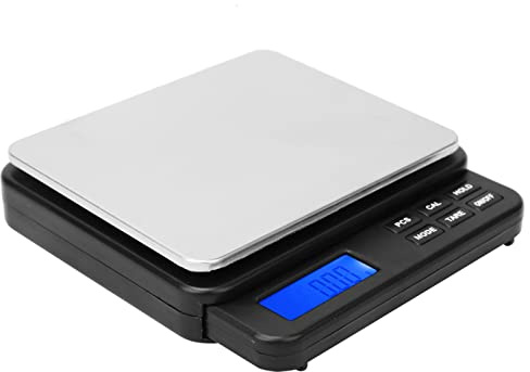 lyrlody Báscula Digital de Precisión Gramo 1000g 0.01g Retroiluminación Azul Apagado Automático, Funda Protectora Negra para Cocina Laboratorio (BLACK)