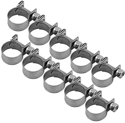 Hose Clips Set, 10PCS 10PCS Stainless Steel Hose Clamps T-Bolt Fuel Line Pipe Clips Fastener(14-16mm)