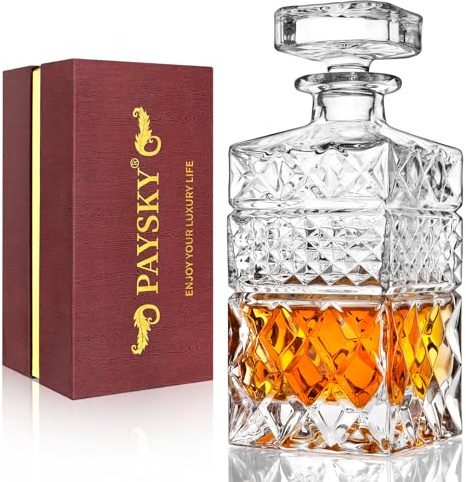 Whiskey Decanter,27 oz Liquor Decanter with Glass Stopper in Gift Box,Premium Bourbon Decanter,Crystal Scotch Decanter for Whiskey,Bourbon,Scotch