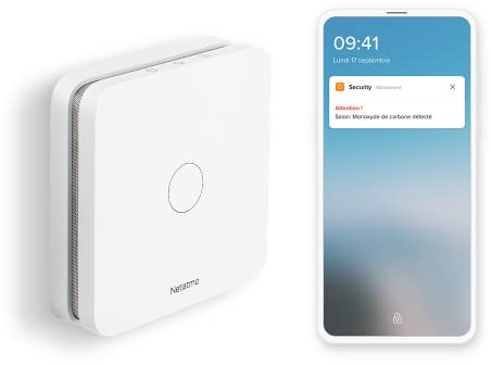 Netatmo - Détecteur de Monoxyde de Carbone Intelligent, 2.4 GHz Wi-FI, 10 Ans de Batterie, Alarme 85 DB, Tests automatisés, sans Box domotique, Certifié en 50291 et NF, NCO-FR