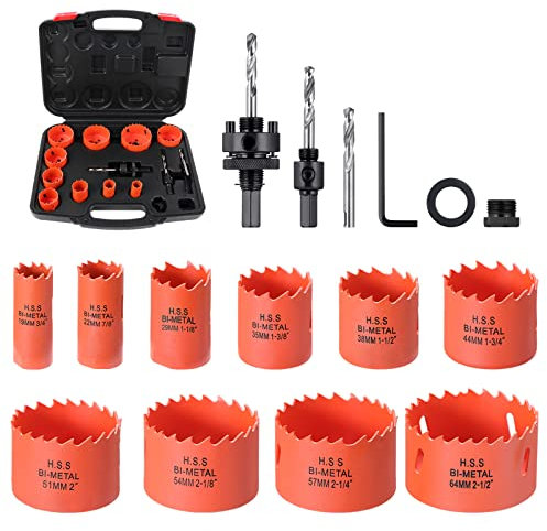 Knpwer Kit di seghe a tazza bimetalliche, 17 pezzi, resistente, 10 misure, 3/4-2 1/2 pollici, per legno, PVC, alluminio, metallo