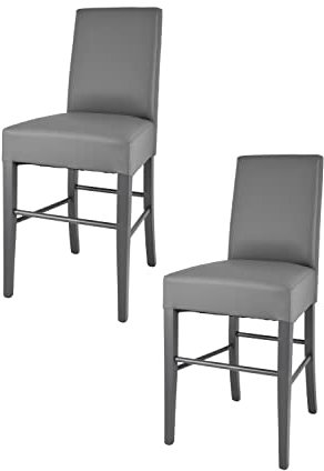 t m c s Tommychairs - 2er Set Moderne Barhocker Luisa, robuste Struktur aus lackiertem Buchenholz Farbe Dunkelgrau, gepolstert und mit Kunstleder in der Farbe Dunkelgrau bezogen