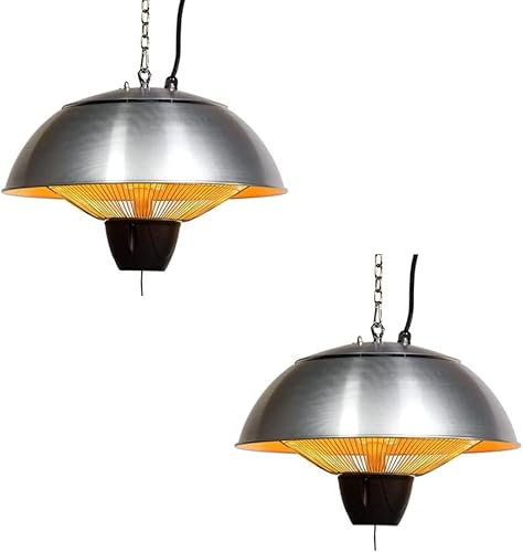 Heatlab 1.5kW Halogen Bulb Electric Infrared Hanging Patio Heater in Stainless Steel Pack of 2