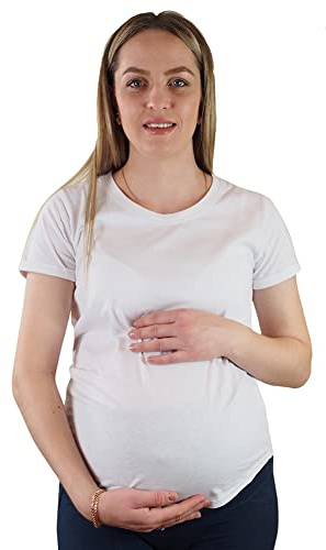 Mamatoto Women Maternity T-Shirt 100% Cotton Soft Round Neck Short Sleeve Top White