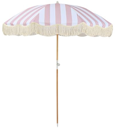 Strandschirm 200cm Sonnenschirm Strand UV 50+ Gartenschirm Wasserdicht Groß Dekorativer Tischschirm Mit Fransen Balkonschirm Mit Neigung Terrassenschirm Für Garten Terrasse Pool/8 Stabilen Rippen (Co