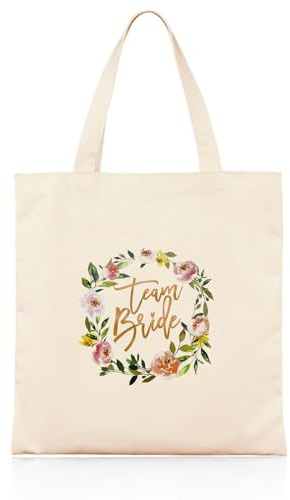 AffeGifts Sac Team de la Mariée Toile, Tote Bag Team Bride Flowers Équipe Mariée Sacs pour le Mariage Bridal Shower Bachelor Party Demoiselle D'honneur Cadeau(Équipe brides)