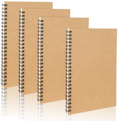 OFFCUP Cuaderno A5 con Espiral, 4pcs Cuaderno de Notas Cubierta de Kraft, 60 Fotos/120 Páginas, Agenda Personal, Agenda Escolar, Diario de Viaje para Viajar Dibujo Escribir Listas de Tareas